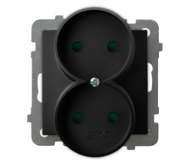 Gniazdo podwójne, bez uziemienia, z przesłonami torów prądowych, moduł bez ramki Czarny matowy Ospel As