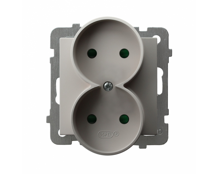 Gniazdo podwójne, bez uziemienia, z przesłonami torów prądowych, moduł bez ramki Kaszmir Ospel As