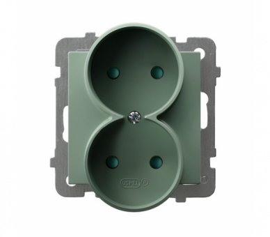Gniazdo podwójne, bez uziemienia, z przesłonami torów prądowych, moduł bez ramki Zielony mat Ospel As