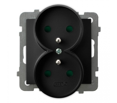 Gniazdo podwójne z uziemieniem z przesłonami torów prądowych, moduł bez ramki Czarny matowy Ospel As