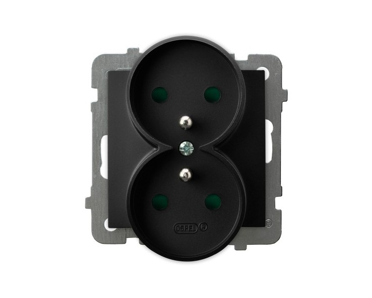 Gniazdo podwójne z uziemieniem z przesłonami torów prądowych, moduł bez ramki Czarny matowy Ospel As