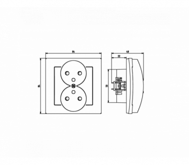 Gniazdo podwójne z uziemieniem z przesłonami torów prądowych, moduł bez ramki Czarny matowy Ospel As