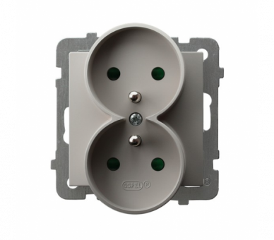 Gniazdo podwójne z uziemieniem z przesłonami torów prądowych, moduł bez ramki Kaszmir Ospel As