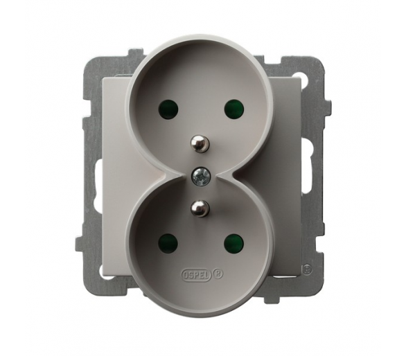 Gniazdo podwójne z uziemieniem z przesłonami torów prądowych, moduł bez ramki Kaszmir Ospel As