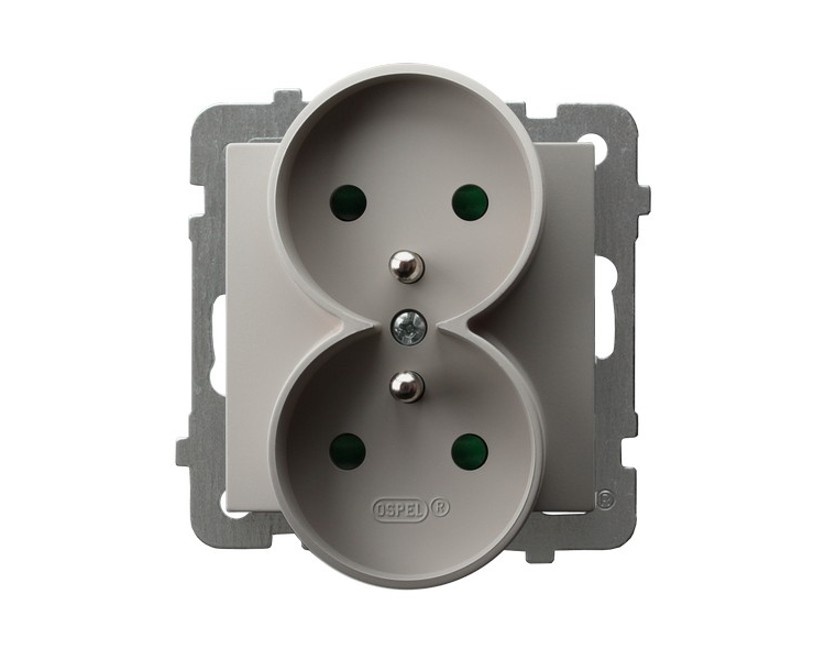 Gniazdo podwójne z uziemieniem z przesłonami torów prądowych, moduł bez ramki Kaszmir Ospel As