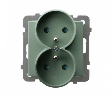 Gniazdo podwójne z uziemieniem z przesłonami torów prądowych, moduł bez ramki Zielony mat Ospel As
