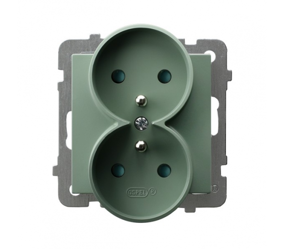 Gniazdo podwójne z uziemieniem z przesłonami torów prądowych, moduł bez ramki Zielony mat Ospel As