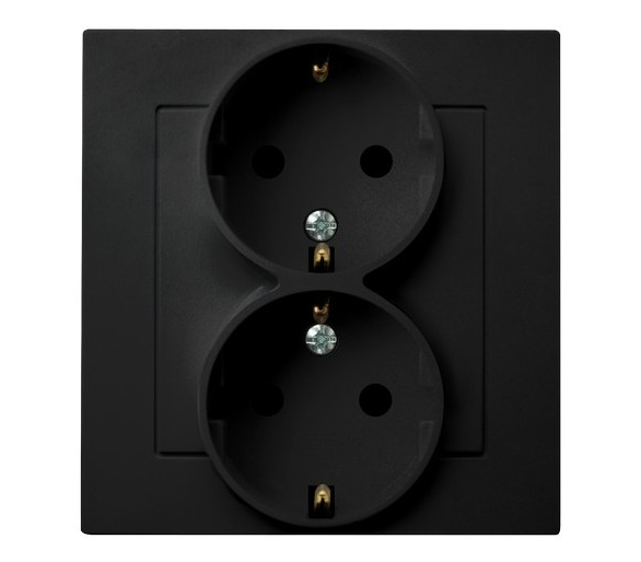 Gniazdo podwójne z uziemieniem schuko kompletne z ramką Czarny matowy Ospel As