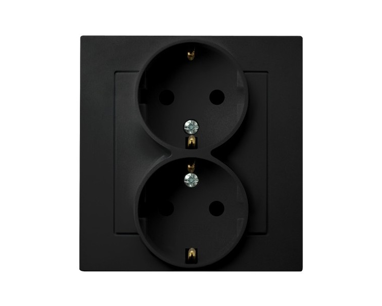 Gniazdo podwójne z uziemieniem schuko kompletne z ramką Czarny matowy Ospel As