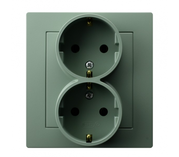 Gniazdo podwójne z uziemieniem schuko kompletne z ramką Zielony mat Ospel As