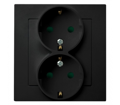 Gniazdo podwójne z uziemieniem schuko z przesłonami torów prądowych, kompletne z ramką Czarny matowy Ospel As