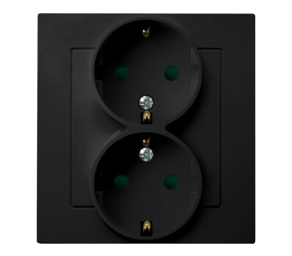 Gniazdo podwójne z uziemieniem schuko z przesłonami torów prądowych, kompletne z ramką Czarny matowy Ospel As