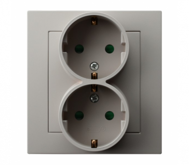 Gniazdo podwójne z uziemieniem schuko z przesłonami torów prądowych, kompletne z ramką Kaszmir Ospel As