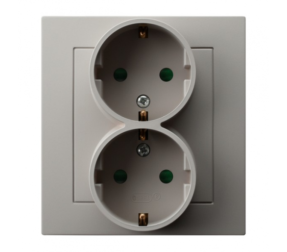 Gniazdo podwójne z uziemieniem schuko z przesłonami torów prądowych, kompletne z ramką Kaszmir Ospel As