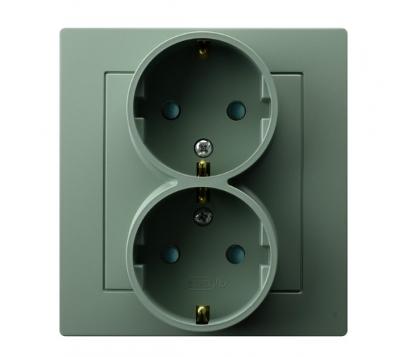 Gniazdo podwójne z uziemieniem schuko z przesłonami torów prądowych, kompletne z ramką Zielony mat Ospel As