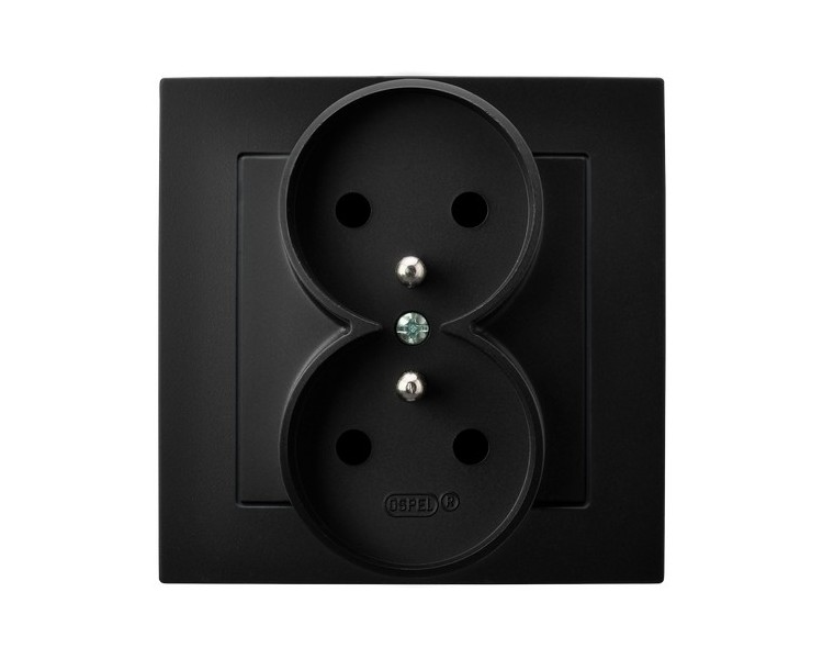 Gniazdo podwójne z uziemieniem kompletne z ramką Czarny matowy Ospel As