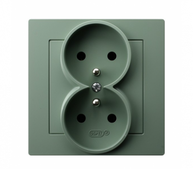 Gniazdo podwójne z uziemieniem kompletne z ramką Zielony mat Ospel As