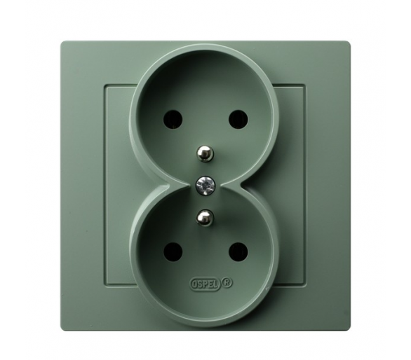 Gniazdo podwójne z uziemieniem kompletne z ramką Zielony mat Ospel As