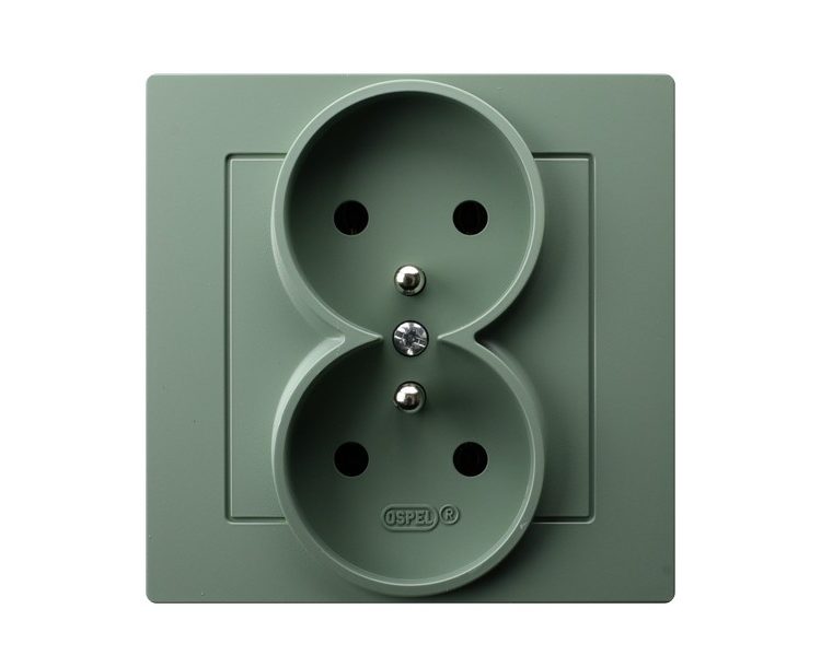 Gniazdo podwójne z uziemieniem kompletne z ramką Zielony mat Ospel As