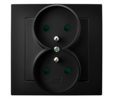 Gniazdo podwójne z uziemieniem z przesłonami torów prądowych, kompletne z ramką Czarny matowy Ospel As