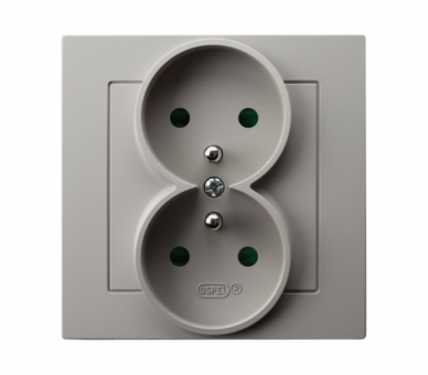 Gniazdo podwójne z uziemieniem z przesłonami torów prądowych, kompletne z ramką Kaszmir Ospel As