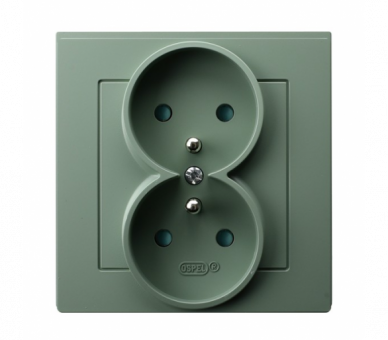 Gniazdo podwójne z uziemieniem z przesłonami torów prądowych, kompletne z ramką Zielony mat Ospel As