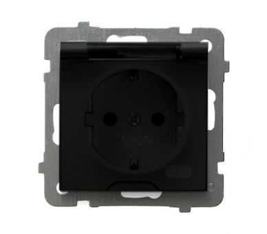 Gniazdo bryzgoszczelne z uziemieniem schuko IP-44 wieczko przezroczyste Czarny matowy Ospel As