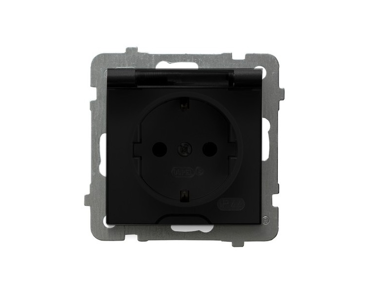 Gniazdo bryzgoszczelne z uziemieniem schuko IP-44 wieczko przezroczyste Czarny matowy Ospel As