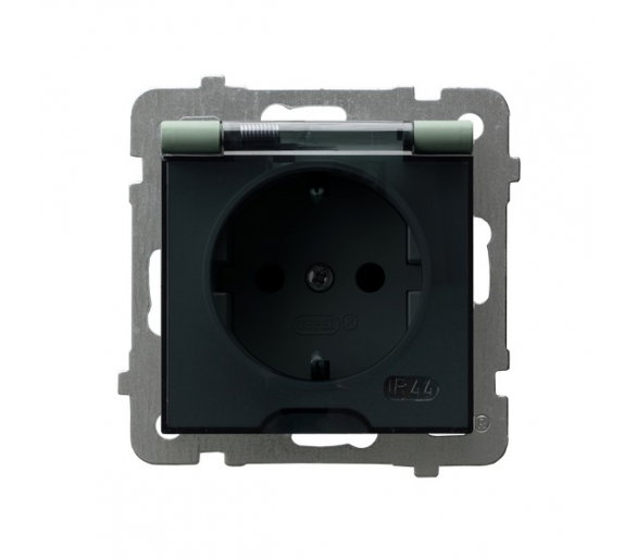 Gniazdo bryzgoszczelne z uziemieniem schuko IP-44 wieczko przezroczyste Zielony mat Ospel As