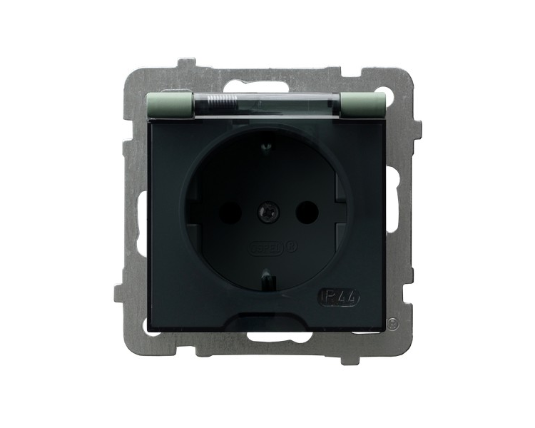 Gniazdo bryzgoszczelne z uziemieniem schuko IP-44 wieczko przezroczyste Zielony mat Ospel As