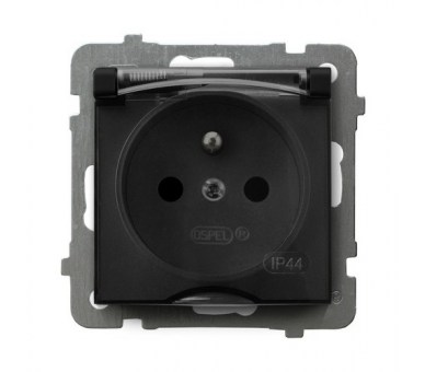 Gniazdo bryzgoszczelne z uziemieniem IP-44 wieczko przezroczyste Czarny matowy Ospel As