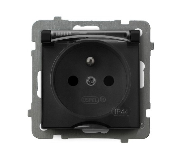 Gniazdo bryzgoszczelne z uziemieniem IP-44 wieczko przezroczyste Czarny matowy Ospel As