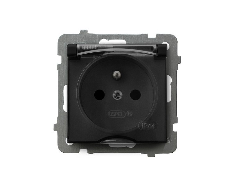 Gniazdo bryzgoszczelne z uziemieniem IP-44 wieczko przezroczyste Czarny matowy Ospel As