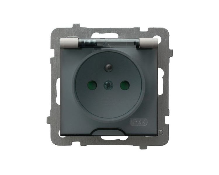 Gniazdo bryzgoszczelne z uziemieniem IP-44 z przesłonami torów prądowych wieczko przezroczyste Kaszmir Ospel As