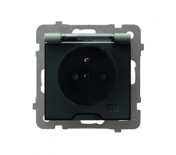 Gniazdo bryzgoszczelne z uziemieniem IP-44 z przesłonami torów prądowych wieczko przezroczyste Zielony mat Ospel As