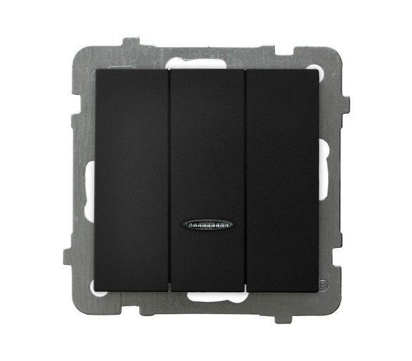 Łącznik potrójny z podświetleniem niebieskim Czarny matowy Ospel As