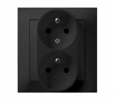 Gniazdo podwójne z uziemieniem z funkcją niezamienności faz, kompletne z ramką Czarny matowy Ospel Impresja