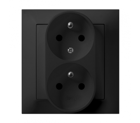 Gniazdo podwójne z uziemieniem z funkcją niezamienności faz, kompletne z ramką Czarny matowy Ospel Impresja