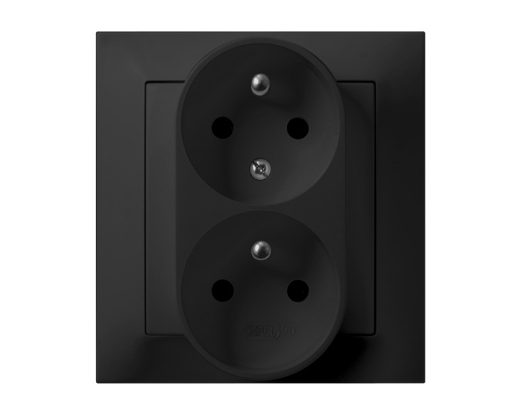 Gniazdo podwójne z uziemieniem z funkcją niezamienności faz, kompletne z ramką Czarny matowy Ospel Impresja