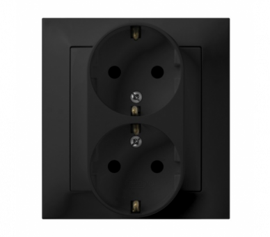 Gniazdo podwójne z uziemieniem schuko kompletne z ramką Czarny matowy Ospel Impresja