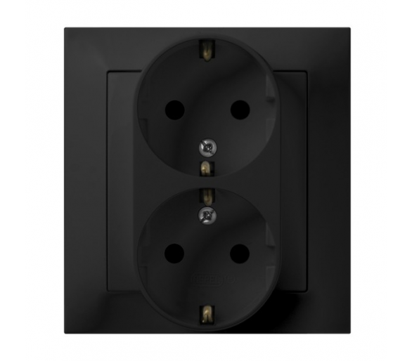 Gniazdo podwójne z uziemieniem schuko kompletne z ramką Czarny matowy Ospel Impresja