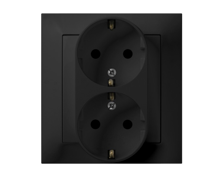 Gniazdo podwójne z uziemieniem schuko kompletne z ramką Czarny matowy Ospel Impresja