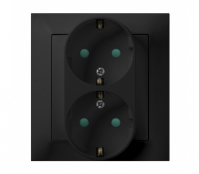 Gniazdo podwójne z uziemieniem schuko z przesłonami torów prądowych, kompletne z ramką Czarny matowy Ospel Impresja
