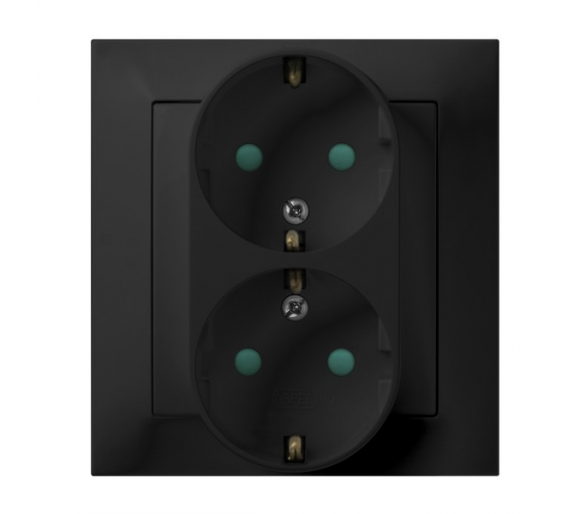 Gniazdo podwójne z uziemieniem schuko z przesłonami torów prądowych, kompletne z ramką Czarny matowy Ospel Impresja