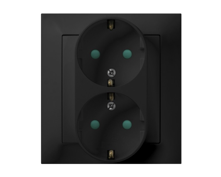 Gniazdo podwójne z uziemieniem schuko z przesłonami torów prądowych, kompletne z ramką Czarny matowy Ospel Impresja