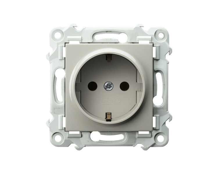 Gniazdo pojedyncze z uziemieniem schuko z przesłonami torów prądowych Kaszmirowy beż Ospel Szafir