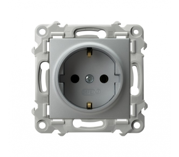 Gniazdo pojedyncze z uziemieniem schuko Srebro Ospel Szafir