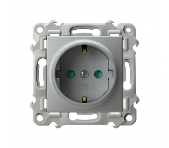 Gniazdo pojedyncze z uziemieniem schuko z przesłonami torów prądowych Srebro Ospel Szafir