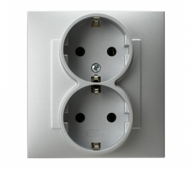 Gniazdo podwójne z uziemieniem schuko Srebro Ospel Szafir