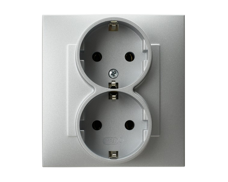 Gniazdo podwójne z uziemieniem schuko Srebro Ospel Szafir